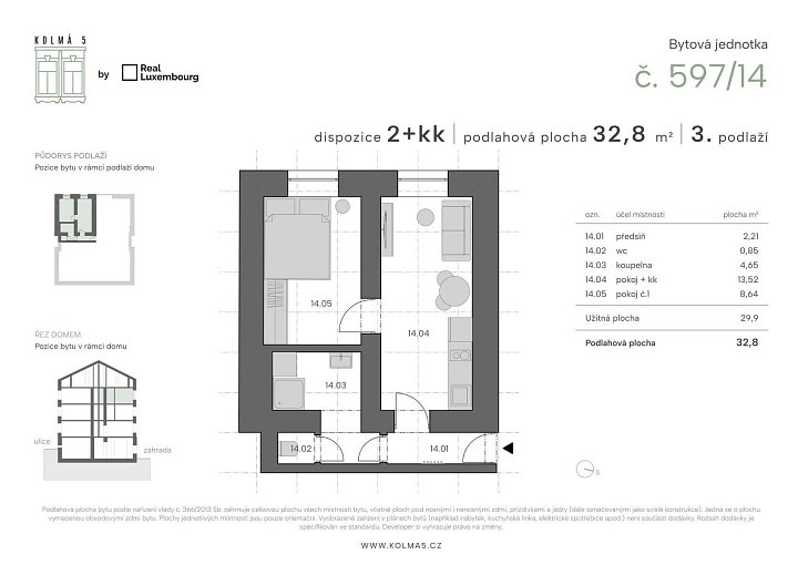 Prodej bytu 1+kk 18 m², Kolmá, Praha-Vysočany