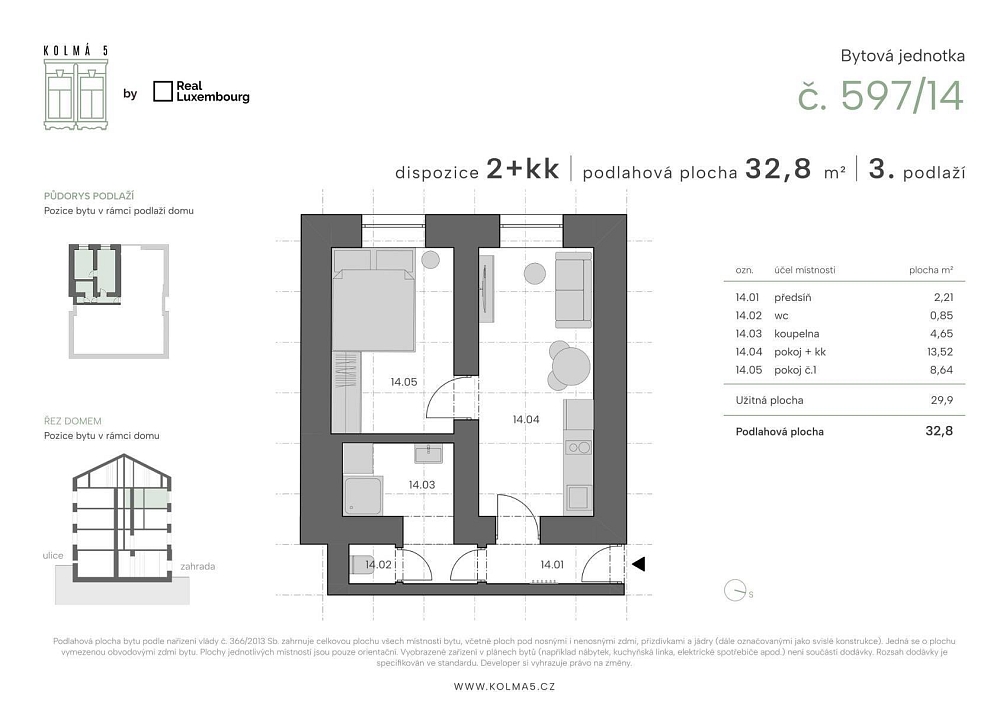 Prodej bytu 1+kk 18 m², Kolmá, Praha-Vysočany