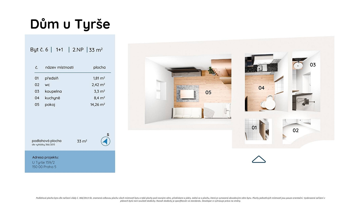 Prodej bytu 1+1 33 m², U Tyrše, Praha-Košíře