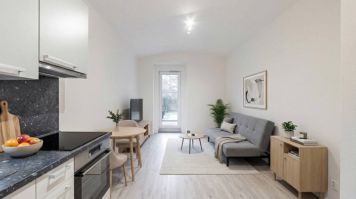 Prodej bytu 1+kk 25 m², V zahradách, Praha-Libeň